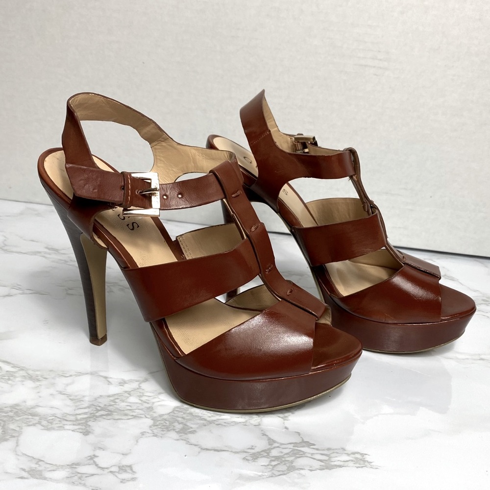 Guess Brown Platform Open Toe Stiletto